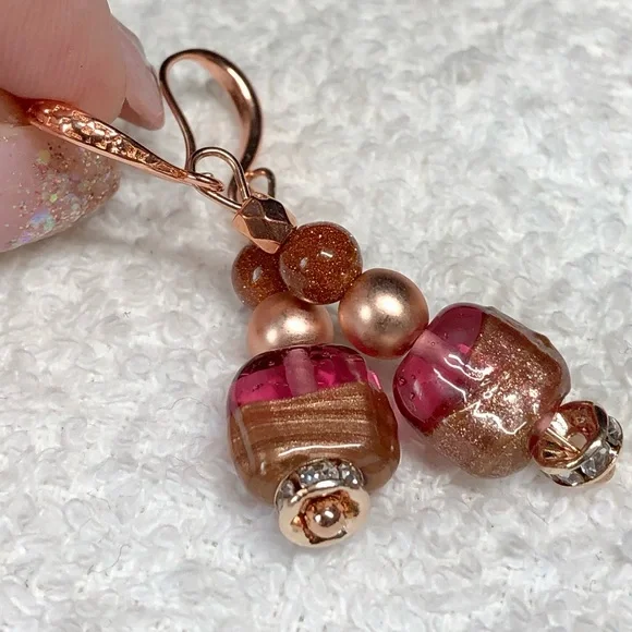 💋✨pretty murano/Italian glass and rose gold earrings - Picture 3 of 10